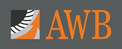 AWB-Logo mit oranger Schrift auf grauem Hintergrund 